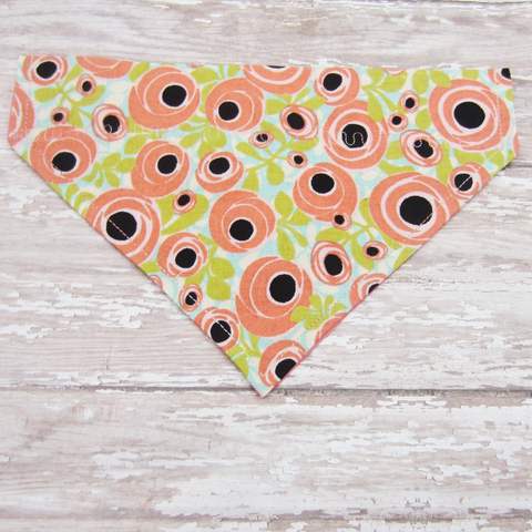 Peach Floral Swirl Pet Bandana- Fits Over Collar 4 Sizes Available