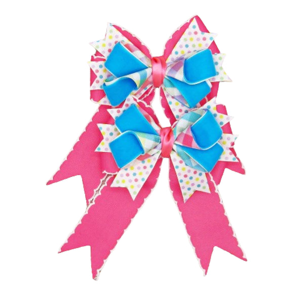 Pink & Turquoise Set of 2 Equestrian Hair Bows-Available on a French Barrette or Hair Clip