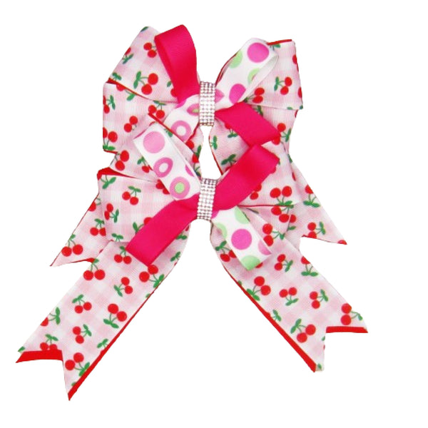 Cherries Jubilee Set of 2 Equestrian Hair Bows-Available on a French Barrette or Hair Clip