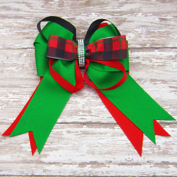 Red & Green Plaid Set of 2 Equestrian Hair Bows-Available on a French Barrette or Hair Clip