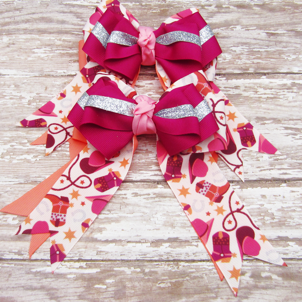 Rodeo Ready Set of 2 Equestrian Hair Bows-Available on a French Barrette or Hair Clip