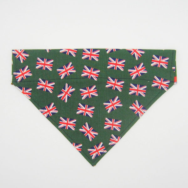 Green Union Jack British Flag Pet Bandana- Fits Over Collar 4 Sizes Available
