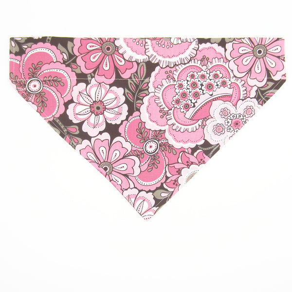 Pink & Brown Floral Pet Bandana- Fits Over Collar 4 Sizes Available