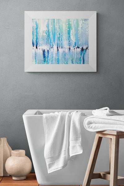 "Ocean Swipe" 16"x20" Blue & White Acrylic Swipe Pour Painting