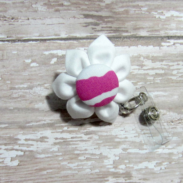 White & Hot Pink Retractable Badge Reel, ID Holder, Lanyard - Hold It!
