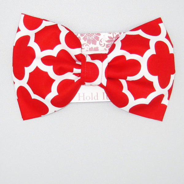 Red Quatrefoil Pet Bow Tie or Sailor Bow-4 Sizes Available