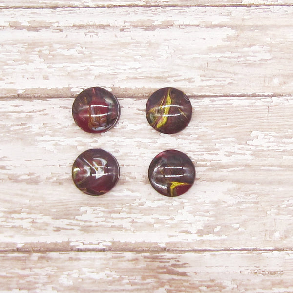 Set of 4 Handpainted Magnets -Burgundy & Gold 18mm