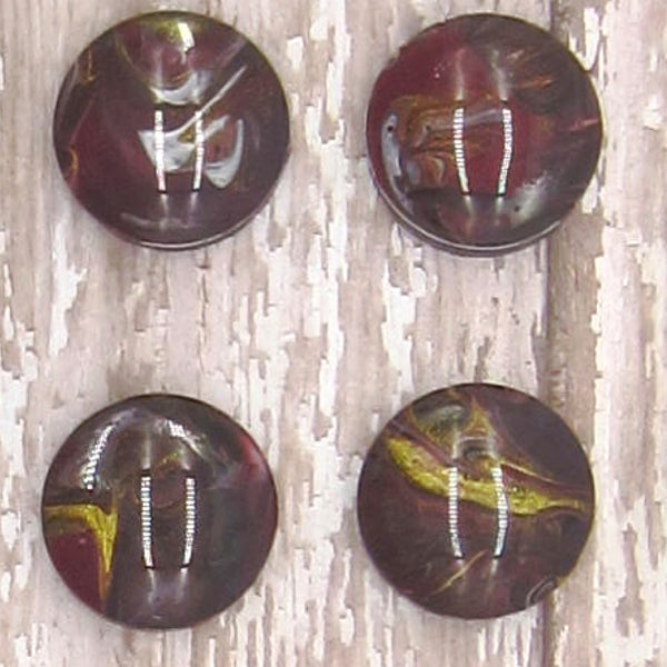 Set of 4 Handpainted Magnets -Burgundy & Gold 18mm