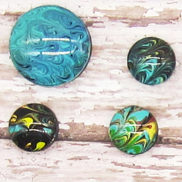 Set of 4 Handpainted Magnets -Turquoise & Gold