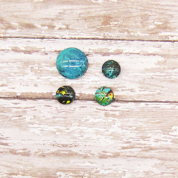Set of 4 Handpainted Magnets -Turquoise & Gold