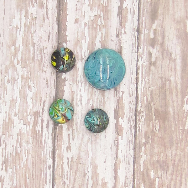 Set of 4 Handpainted Magnets -Turquoise & Gold