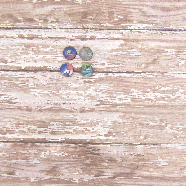 Set of 4 Handpainted Magnets -Pink & Blue