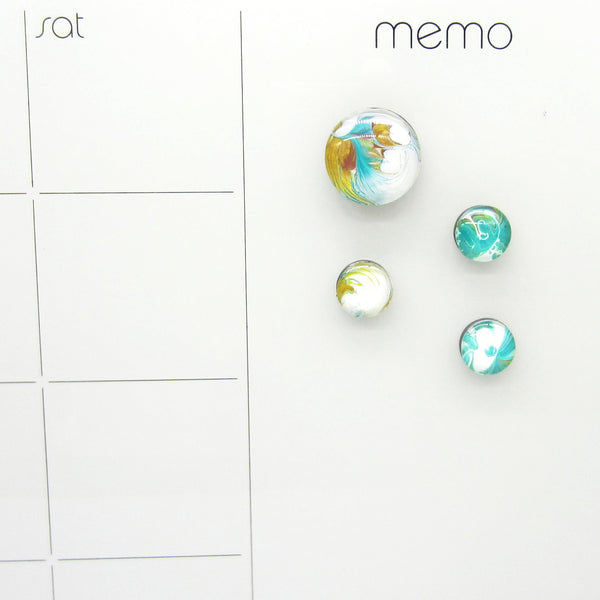 Set of 4 Handpainted Magnets -Turquoise, White & Gold