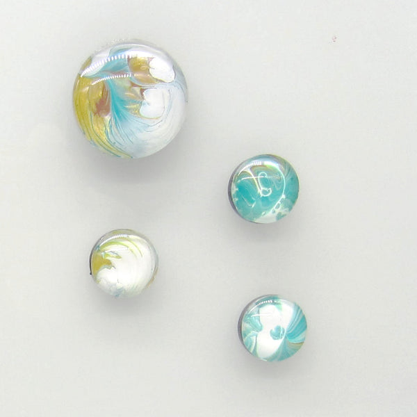 Set of 4 Handpainted Magnets -Turquoise, White & Gold