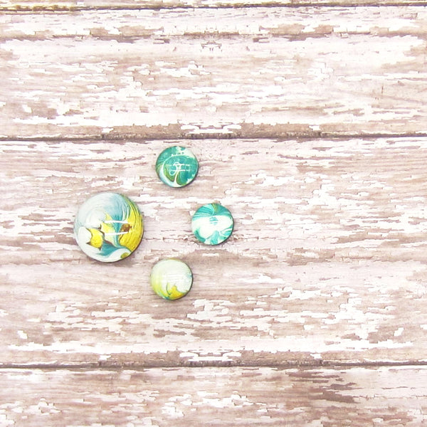 Set of 4 Handpainted Magnets -Turquoise, White & Gold