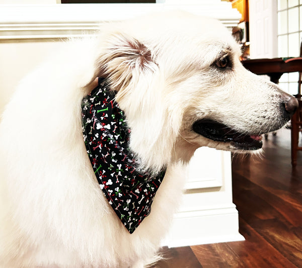 Christmas Dog Bones Pet Bandana- Fits Over Collar 4 Sizes Available