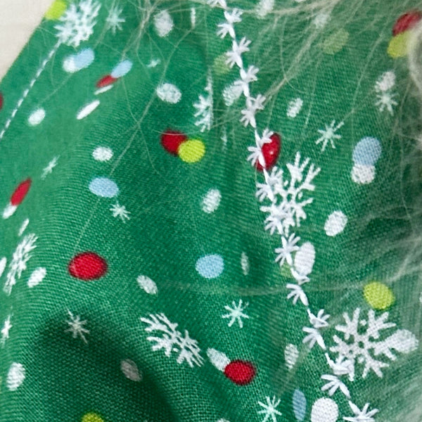 Green Snowflake Pet Bandana- Fits Over Collar 4 Sizes Available