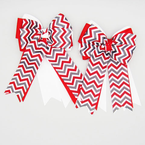 Red, Grey & White Chevron Equestrian Hair Bows-Available on a French Barrette or Hair Clip