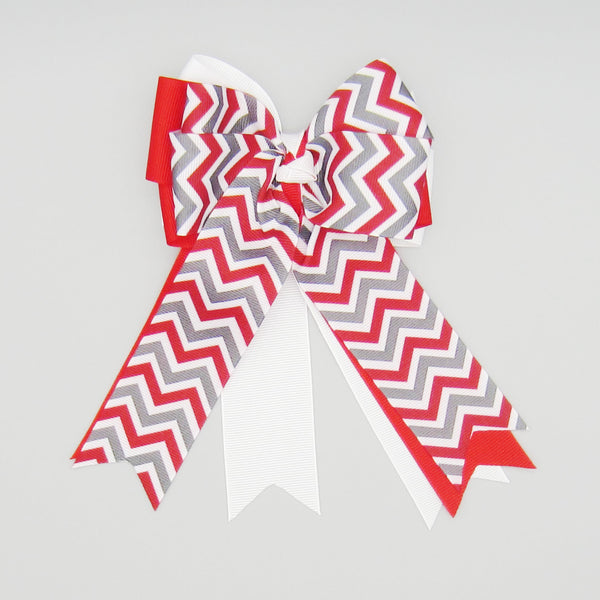 Red, Grey & White Chevron Equestrian Hair Bows-Available on a French Barrette or Hair Clip