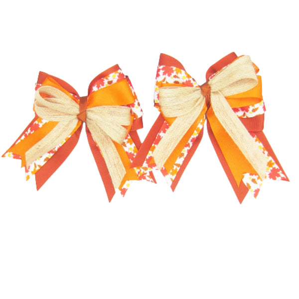 Red & Orange Fall Leaves Equestrian Hair Bows-Available on a French Barrette or Hair Clip