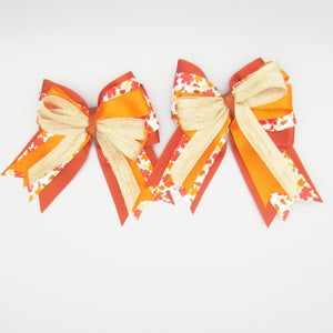 Red & Orange Fall Leaves Equestrian Hair Bows-Available on a French Barrette or Hair Clip