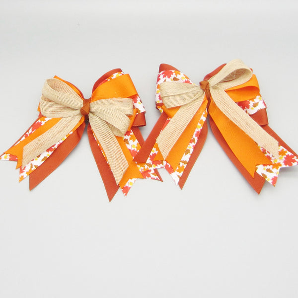 Red & Orange Fall Leaves Equestrian Hair Bows-Available on a French Barrette or Hair Clip