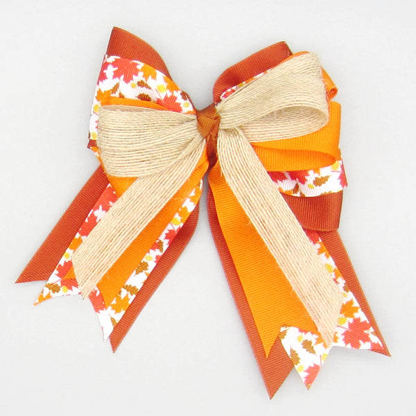 Red & Orange Fall Leaves Equestrian Hair Bows-Available on a French Barrette or Hair Clip