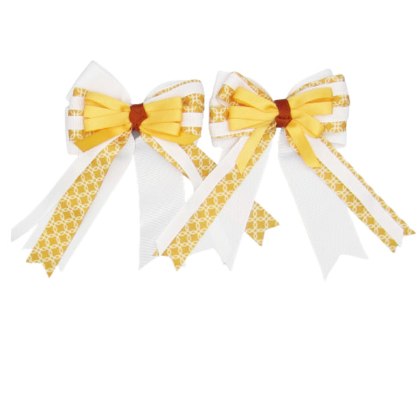 Golden Yellow and White Equestrian Hair Bows-Available on a French Barrette, Hair Clip, or Pony O