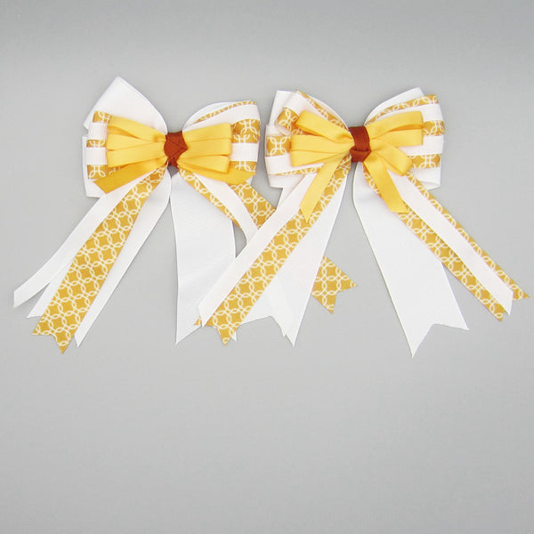 Golden Yellow and White Equestrian Hair Bows-Available on a French Barrette, Hair Clip, or Pony O