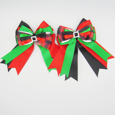 Red, Black & Green Tartan Plaid Equestrian Hair Bows-Available on a French Barrette, Hair Clip, or Pony O