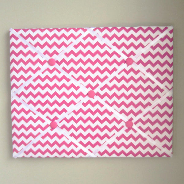 16"x20"  Memory Board or Bow Holder-Hot Pink & White Chevron