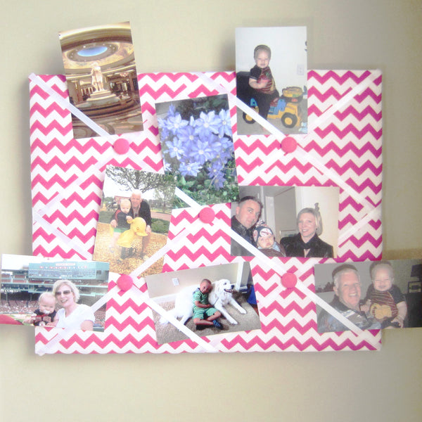 16"x20"  Memory Board or Bow Holder-Hot Pink & White Chevron