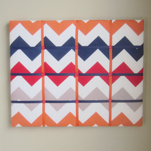 16"x20"  Memory Board or Bow Holder-Red, Navy & Orange Chevron