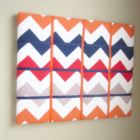 16"x20"  Memory Board or Bow Holder-Red, Navy & Orange Chevron