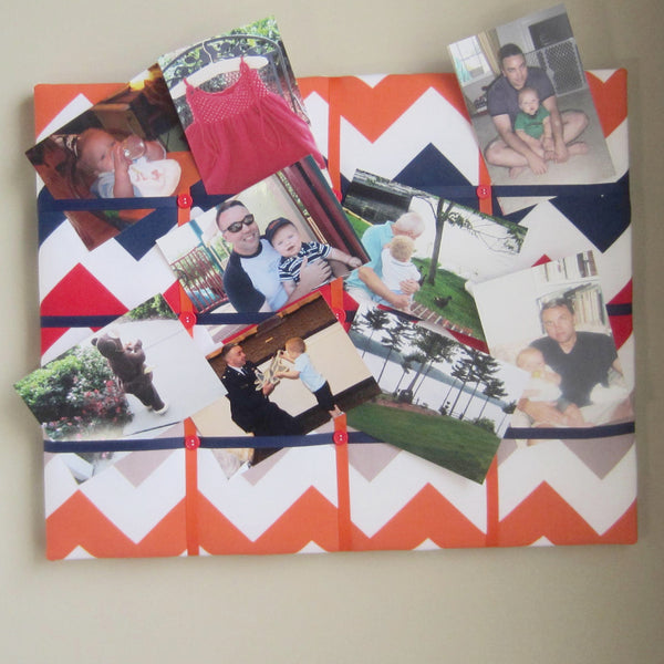 16"x20"  Memory Board or Bow Holder-Red, Navy & Orange Chevron