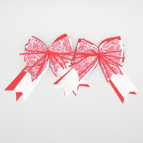 Red & White Floral Equestrian Hair Bows-Available on a French Barrette, or Hair Clip