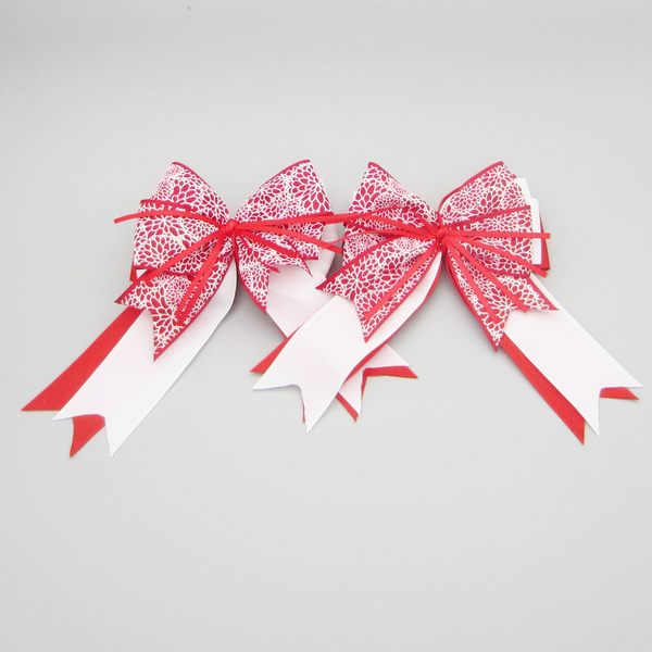 Red & White Floral Equestrian Hair Bows-Available on a French Barrette, or Hair Clip