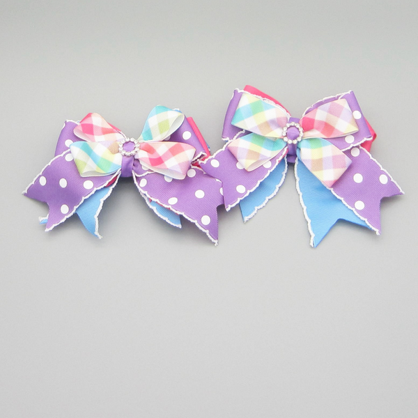Pastel Plaid Equestrian Hair Bows-Available on a French Barrette, or Hair Clip