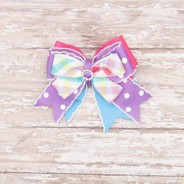 Pastel Plaid Equestrian Hair Bows-Available on a French Barrette, or Hair Clip