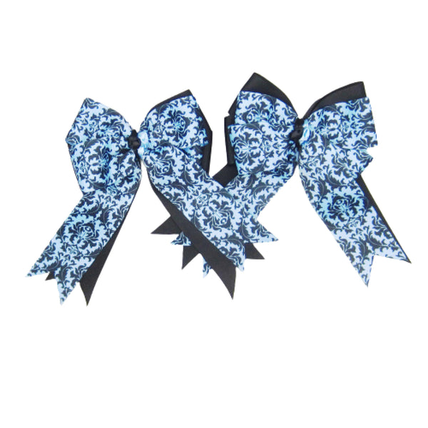 Blue & Black Damask Equestrian Hair Bows-Available on a French Barrette, Hair Clip, or Pony O