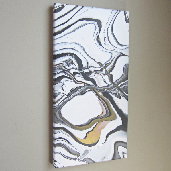 "Controlled Chaos" 10"x20"  Metallic Ribbon Pour Acrylic Painting