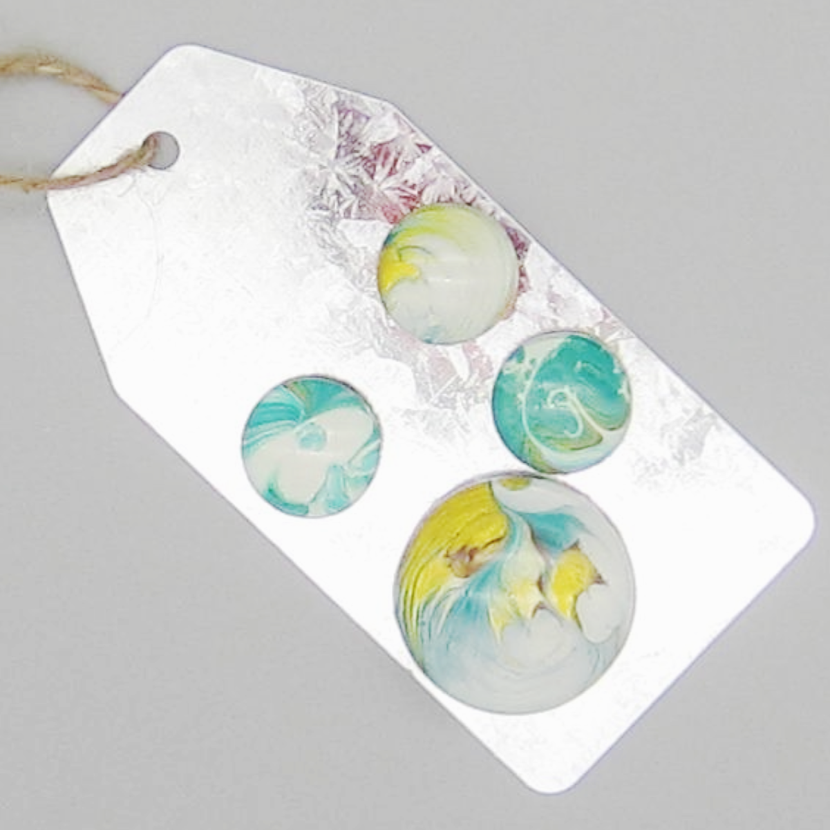 Set of 4 Handpainted Magnets -Turquoise, White & Gold