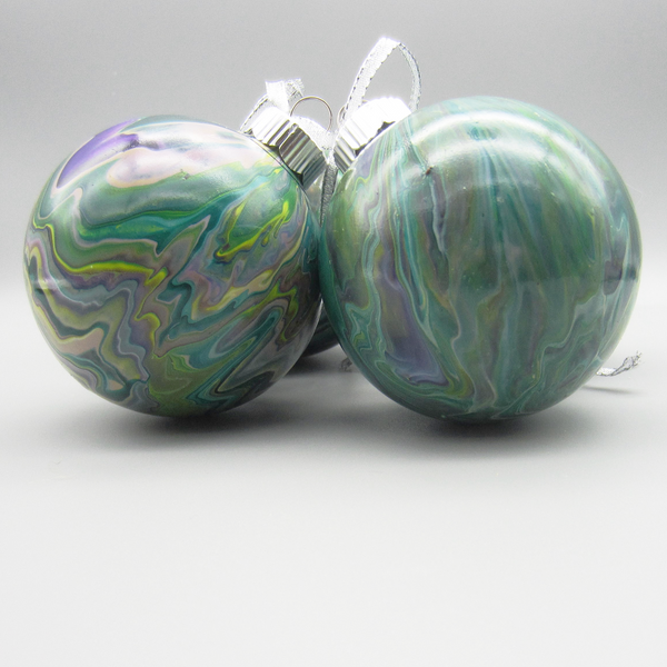 Set of 4 Hand Painted Green Christmas Ornaments