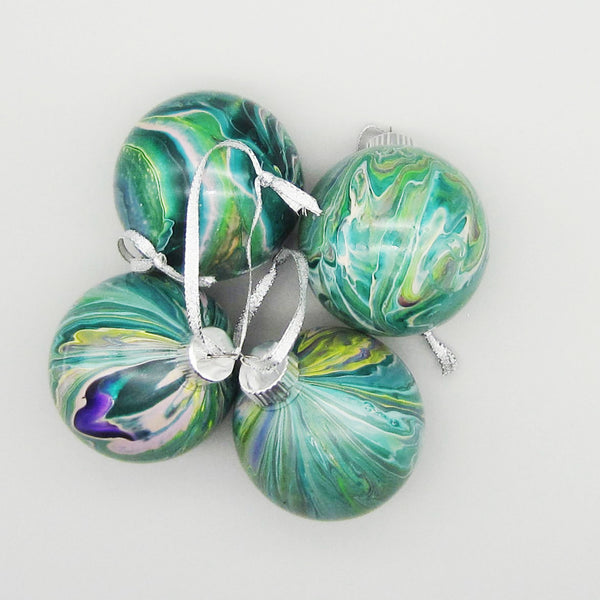 Set of 4 Hand Painted Green Christmas Ornaments