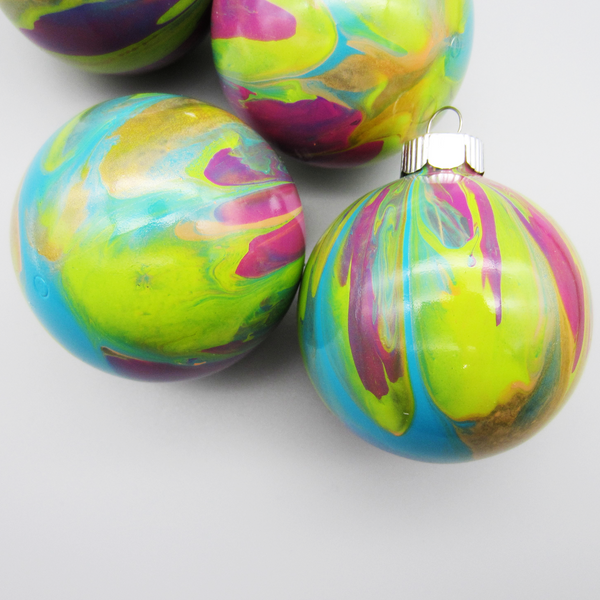 Set of 4 Hand Painted Bright Christmas Ornaments