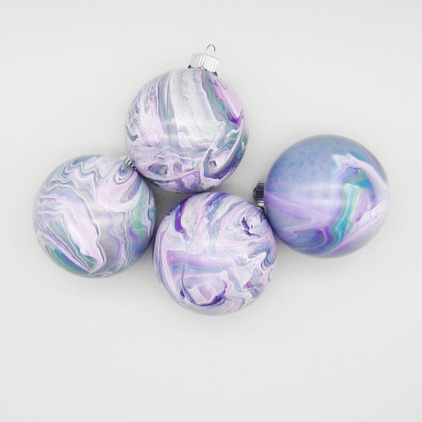 Set of 4 Hand Painted Lavender Christmas Ornaments