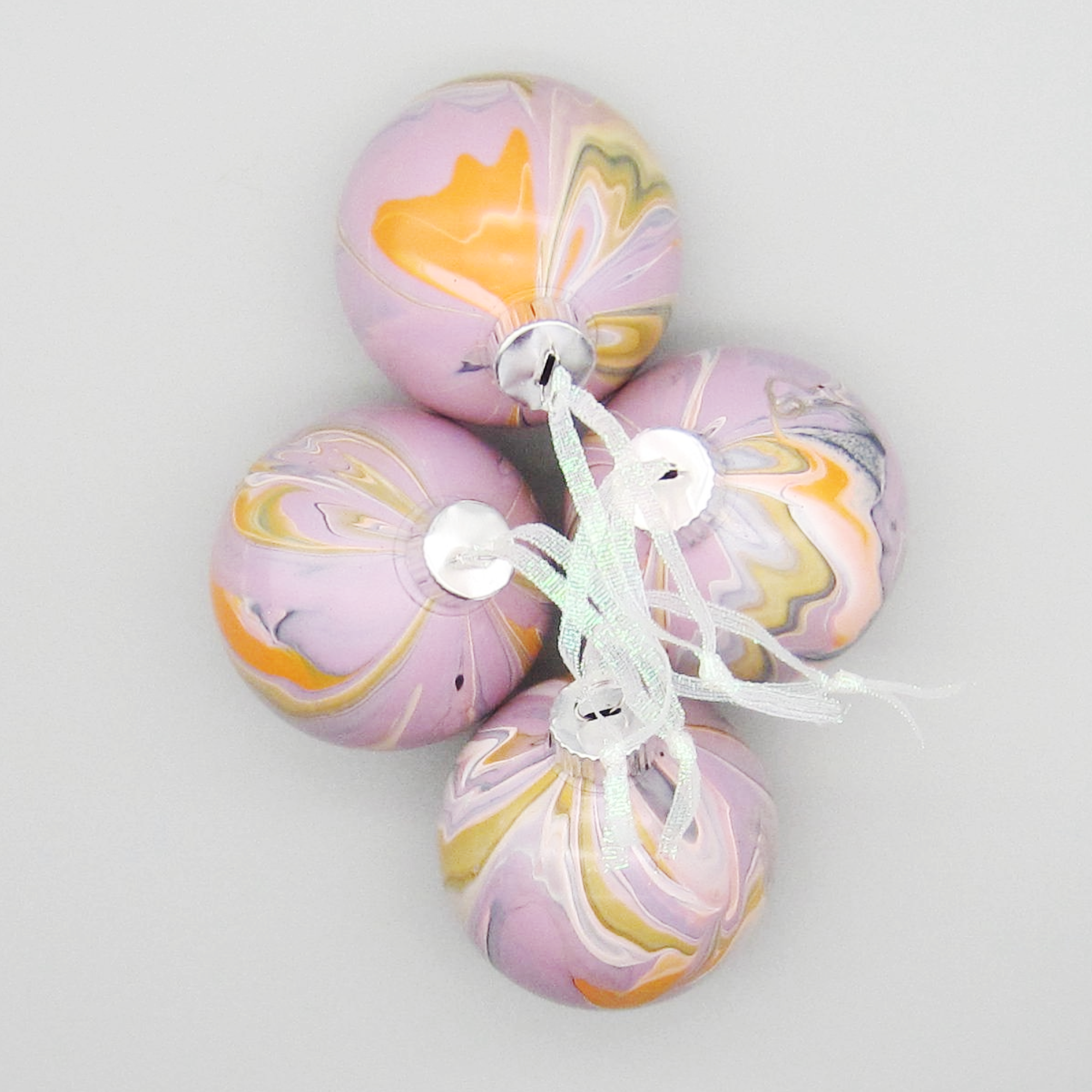 Set of 4 Hand Painted Pink, Orange, Lavender Christmas Ornaments