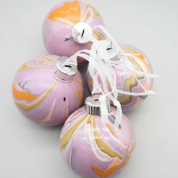 Set of 4 Hand Painted Pink, Orange, Lavender Christmas Ornaments