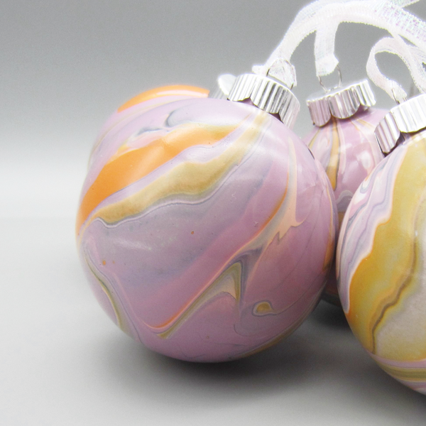 Set of 4 Hand Painted Pink, Orange, Lavender Christmas Ornaments