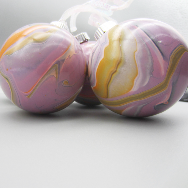 Set of 4 Hand Painted Pink, Orange, Lavender Christmas Ornaments